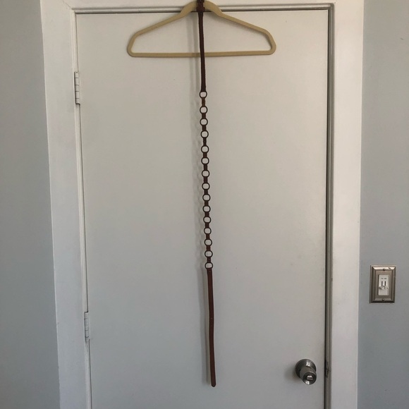 American Eagle skinny belt size large metal loops hoops brown leather O rings - Picture 3 of 6